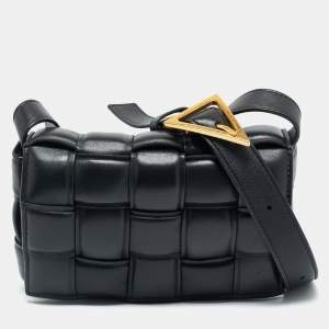 Pre Owned حقيبة كروس بودي بوتيغا فينيتا مبطنة كاسيت جلد متشابك أسود