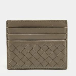 Pre Owned Bottega Veneta Grey Intrecciato Leather Card Holder