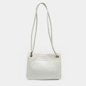 Pre Owned Bottega Veneta White Intrecciato Leather Shoulder Bag