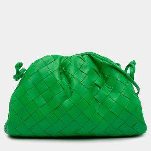 Pre Owned Bottega Veneta Green Nappa Intrecciato The Mini Pouch Crossbody