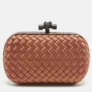 Pre Owned حقيبة كلتش بوتيغا فينيتا ساتان منسوج زهري وزخرفة جلد الثعبان بعقدة