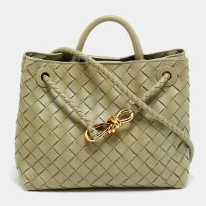 مملوكة مسبقًا Bottega Veneta Andiamo Small Olive Green Intrecciato Leather Tote