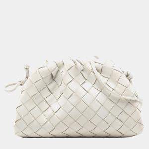 Pre Owned Bottega Veneta White Nappa Intrecciato The Mini Pouch Crossbody