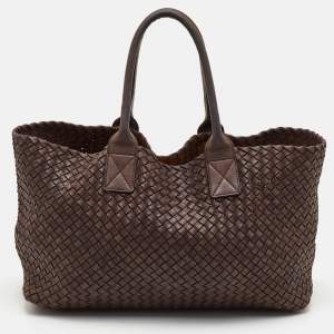 Pre Owned Bottega Veneta Cabat Brown Intrecciato Leather Tote