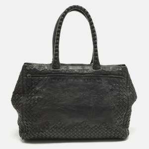 Pre Owned Bottega Veneta Double Zip Detail Black Intrecciato Leather Tote