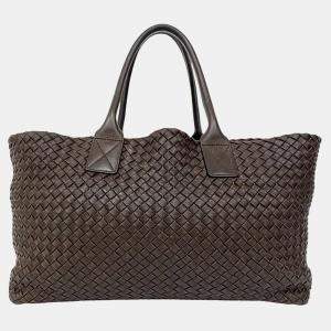 Pre Owned Bottega Veneta Brown Medium Lambskin Intreccio Cabat Tote