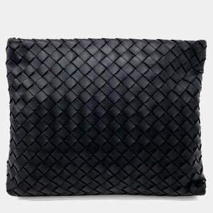 Pre Owned Bottega Veneta Black Leather mesh clutch