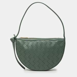 مملوكة مسبقًا Bottega Veneta Green Mini Leather Intrecciato Sunrise Hobo