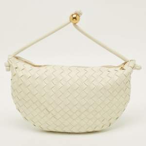 Pre Owned Bottega Veneta Turn Medium White Intrecciato Leather Pouch