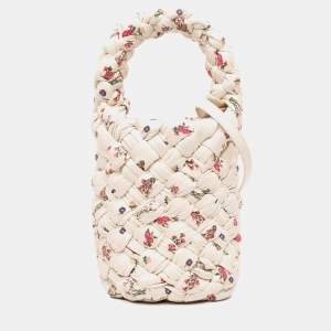 Pre Owned حقيبة بوتيغا فينيتا كاليميرو دلو جلد مطبوع بالأزهار الصغيرة الأبيض إنتريتشياتو