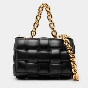 Pre Owned Bottega Veneta Black Nappa Intrecciato Padded Chain Cassette Satchel