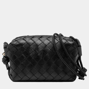 Pre Owned حقيبة كاميرا بوتيغا فينيتا حلقة منسوجة جلد حمل صغير باللون الأسود