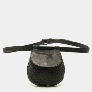 Pre Owned Bottega Veneta Black Intrecciato Leather Belt Bag