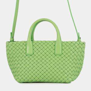 Pre Owned Bottega Veneta Intrecciato Mini Cabas 2Waybag Green Lambskin