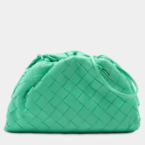 Pre Owned Bottega Veneta Green Nappa Intrecciato The Mini Pouch Crossbody