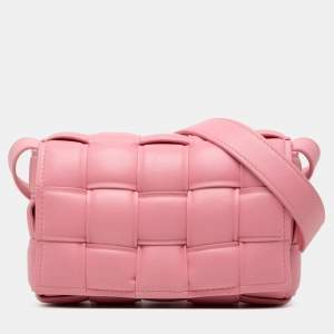Pre Owned Bottega Veneta Pink Small Nappa Intrecciato Padded Cassette Crossbody