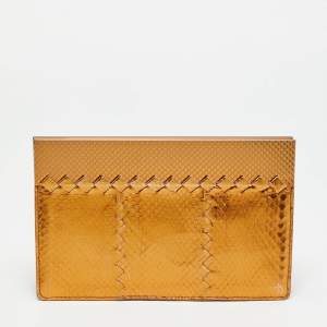 Pre Owned Bottega Veneta Frame Bronze Snake Leather Clutch