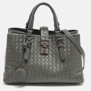 مملوكة مسبقًا حقيبة بوتيغا فينيتا روما صغيرة جلد إنتريشاتو رمادي تاوپ