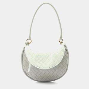 مملوكة مسبقًا Bottega Veneta Small Gemelli Intrecciato Shoulder Bag Leather Gray And Green