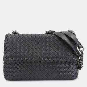 مملوكة مسبقًا Bottega Veneta Intrecciato Olympia Small Chain Shoulder Bag In Black Leather