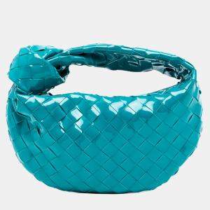 Pre Owned Bottega Veneta Blue Mini Patent Intrecciato Jodie