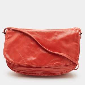 مملوكة مسبقًا Bottega Veneta Orange Glazed Leather Flap Shoulder Bag