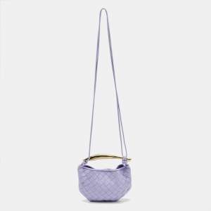 Pre Owned Bottega Veneta Sardine Mini Lavander Intrecciato Leather Shoulder Bag
