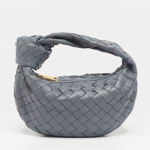 Pre Owned Bottega Veneta Jodie Grey Intrecciato Leather Hobo