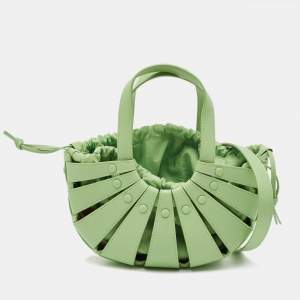 Pre Owned Bottega Veneta Shell Small Green Leather Bag