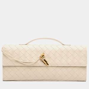 مملوكة مسبقًا Bottega Veneta White Lambskin Intrecciato Andiamo Clutch