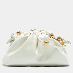 مملوكة مسبقًا Bottega Veneta White Brushed Calfskin Beaded Strap The Mini Pouch Crossbody