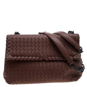 Pre Owned Bottega Veneta Brown Intrecciato Leather Olimpia Shoulder Bag