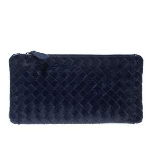 Bottega Veneta Blue Intrecciato Leather Pouch