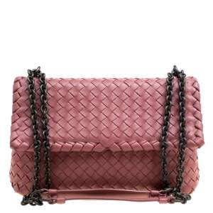 Pre Owned Bottega Veneta Pink Intrecciato Leather Olimpia Shoulder Bag