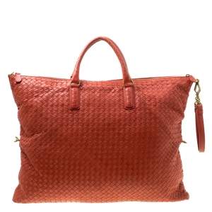 Pre Owned Bottega Veneta Red Intrecciato Nappa Leather Convertible Tote