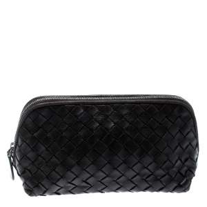 Bottega Veneta Dark Brown Intrecciato Leather Pouch