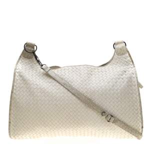 Pre Owned Bottega Veneta White Intrecciato Leather and Croc Trim Hobo