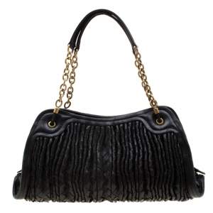 Pre Owned Bottega Veneta Black Intrecciato Leather Satchel