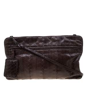 Pre Owned Bottega Veneta Dark Brown Snakeskin Convertible Clutch