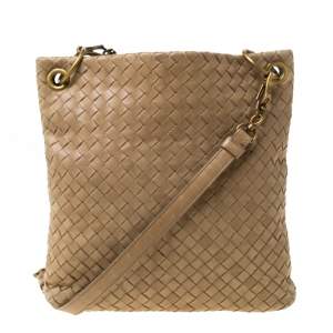 Pre Owned Bottega Veneta Beige Intrecciato Leather Crossbody Bag