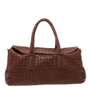 Pre Owned Bottega Veneta Brown Leather Intrecciato Montaigne Satchel