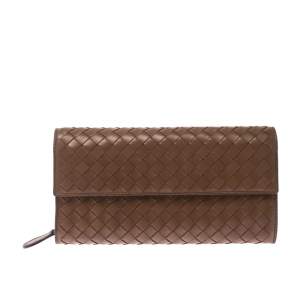 Pre Owned Bottega Veneta Brown Intrecciato Leather Continental Flap Wallet