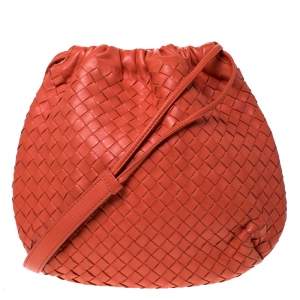 Pre Owned Bottega Veneta Orange Intrecciato Leather Crossbody Bag