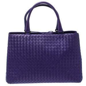 Pre Owned Bottega Veneta Purple Intrecciato Leather Tote