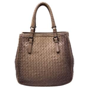 Pre Owned Bottega Veneta Brown Intrecciato Leather Satchel