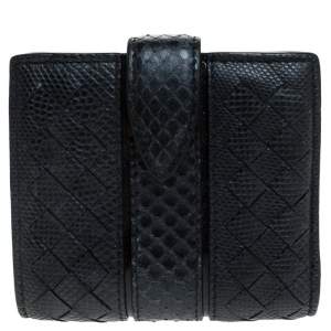 Pre Owned Bottega Veneta Navy Blue Intrecciato Leather Compact Wallet