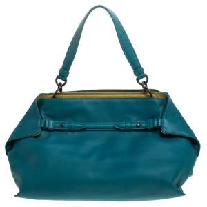 Pre Owned Bottega Veneta Teal Leather Satchel