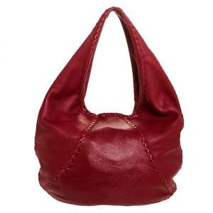 Pre Owned  Bottega Veneta Red Cervo Leather Large Baseball Hobo 