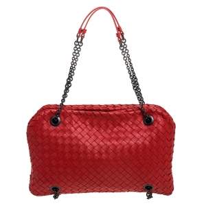Pre Owned Bottega Veneta Red Intrecciato Nappa Leather Duo Shoulder Bag