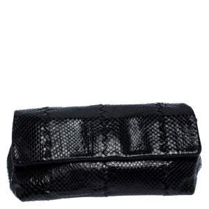 Pre Owned Bottega Veneta Black Python Clutch 
